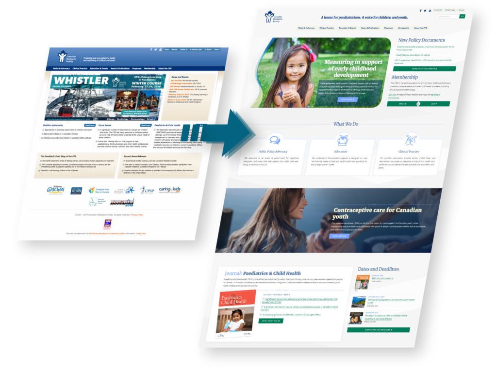 The previous design of cps.ca (left) and my new one (right).