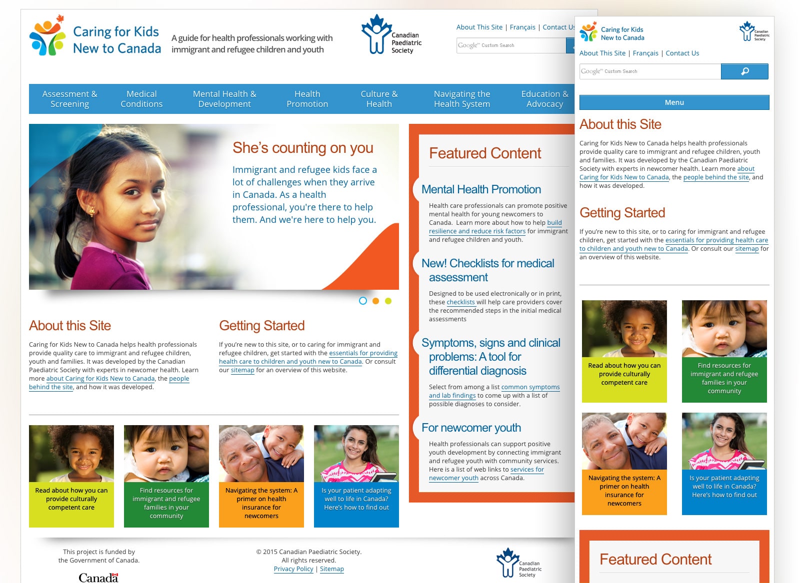 Screenshots of Caring for Kids New to Canada 